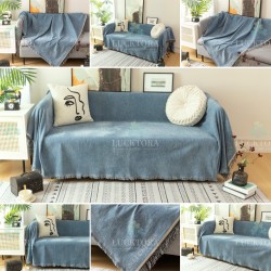 Ριχτάρι Τριθέσιου Καναπέ 180x280cm Chenille Με Κρόσια Σιέλ Ριχτάρι Τριθέσιου Καναπέ 180x280cm Chenille Με Κρόσια Σιέλ