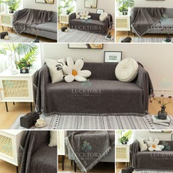 Ριχτάρι Τριθέσιου Καναπέ 180x280cm Chenille Με Κρόσια Γκρι/Σκούρο Ριχτάρι Τριθέσιου Καναπέ 180x280cm Chenille Με Κρόσια Γκρι/Σκούρο