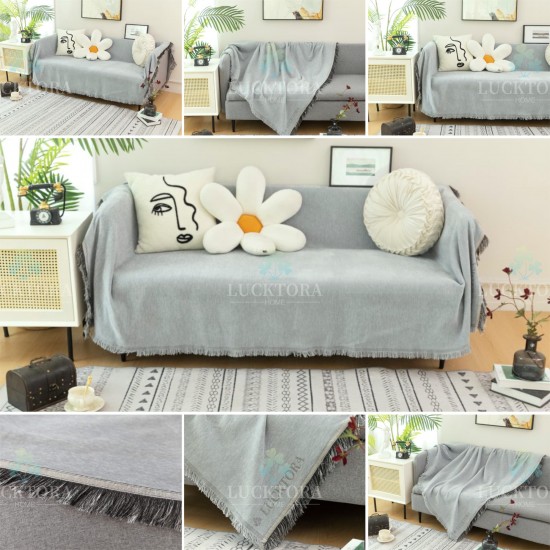 Ριχτάρι Τριθέσιου Καναπέ 180x280cm Chenille Με Κρόσια Γκρι Ριχτάρι Τριθέσιου Καναπέ 180x280cm Chenille Με Κρόσια Γκρι