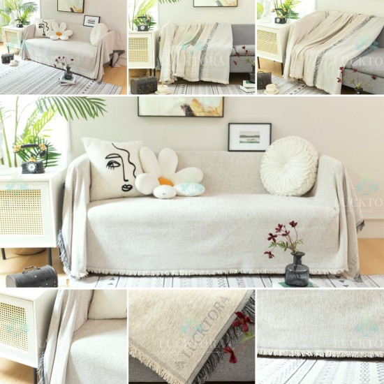 Ριχτάρι Τριθέσιου Καναπέ 180x280cm Chenille Με Κρόσια Λευκό Ριχτάρι Τριθέσιου Καναπέ 180x280cm Chenille Με Κρόσια Λευκό