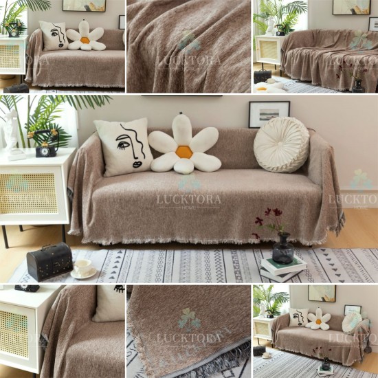 Ριχτάρι Τριθέσιου Καναπέ 180x280cm Chenille Με Κρόσια Μόκα Ριχτάρι Τριθέσιου Καναπέ 180x280cm Chenille Με Κρόσια Μόκα
