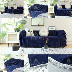 Ριχτάρι Τριθέσιου Καναπέ 180x280cm Chenille Με Κρόσια Μπλε Ριχτάρι Τριθέσιου Καναπέ 180x280cm Chenille Με Κρόσια Μπλε