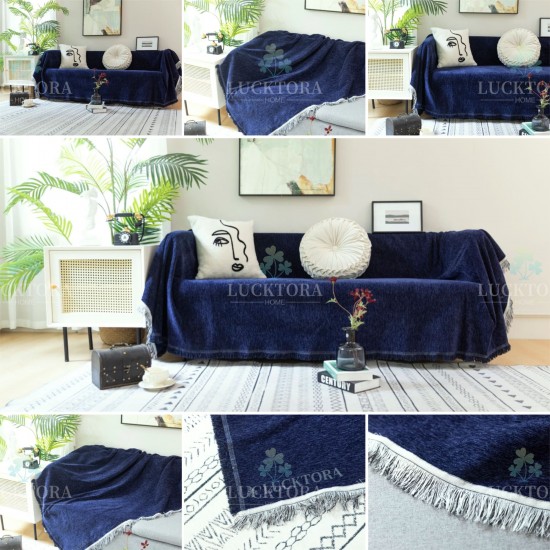 Ριχτάρι Τριθέσιου Καναπέ 180x280cm Chenille Με Κρόσια Μπλε Ριχτάρι Τριθέσιου Καναπέ 180x280cm Chenille Με Κρόσια Μπλε
