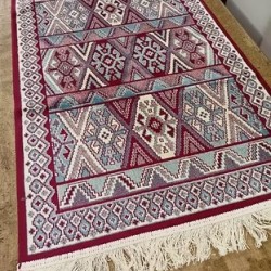 Χαλάκι-Διάδρομος  Viscose  67x105cm  "Μέτσοβο" Κόκκινο/Σιέλ