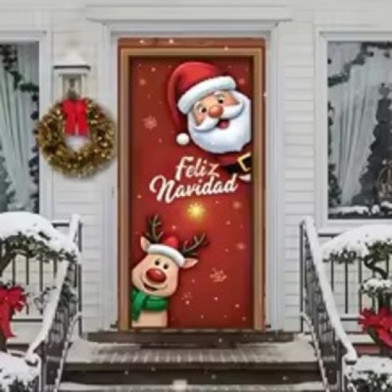 Χριστουγεννιάτικο Κάλυμμα Πόρτας Σπιτιού Santa Claus 100 x210 cm Σχ-4