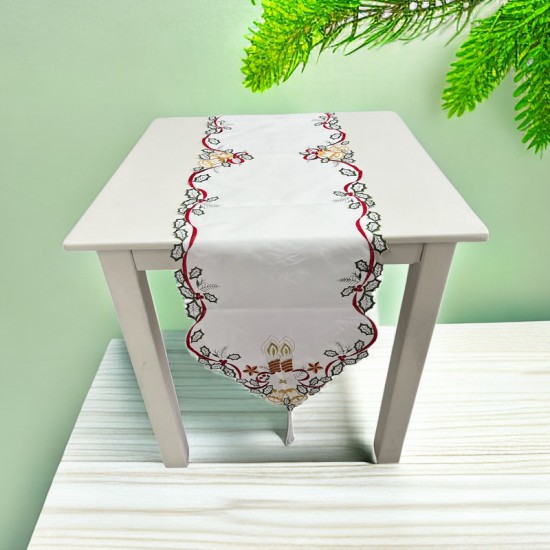 Χριστουγεννιάτικο Τραβέρσα  (40x180) cm Με Κέντημα SD2355-Λευκό