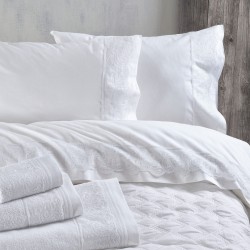 Νυφικά Σεντόνια Anika 230x260cm White Rythmos Υπέρδιπλο Με Δαντέλα