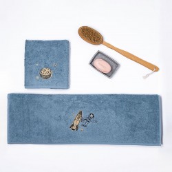 Fluffy Κεντητή Πετσέτα Blue 2 τμχ.