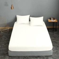 Σεντόνι ΚΟΜΒΟΣ Cotton Line Μονόχρωμο White Διπλό με λάστιχο 150x200+22 Σεντόνι ΚΟΜΒΟΣ Cotton Line Μονόχρωμο White Διπλό με λάστιχο 150x200+22