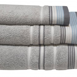 Πετσέτα ΚΟΜΒΟΣ Satin Stripe Πεννιέ 450γρ/m2 100% Cotton Χειρός Grey  30x50