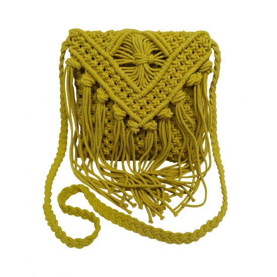 Τσάντα Macrame ΚΟΜΒΟΣ 100% Βαμβάκι Yellow 25x20 Τσάντα Macrame ΚΟΜΒΟΣ 100% Βαμβάκι Yellow 25x20