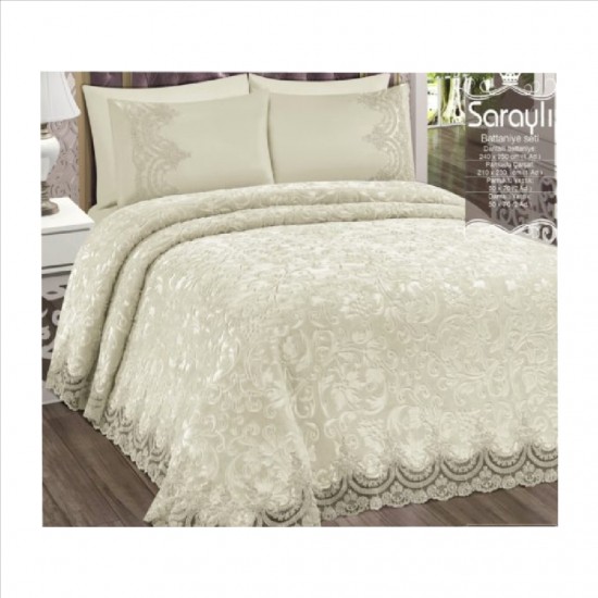  Κουβέρτα Νυφική Σετ 6 τεμαχίων 240x260 Oxford  Ecru