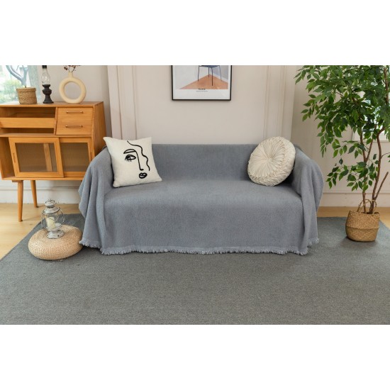 Ριχτάρι Τριθέσιου Καναπέ 180x280cm Chenille Με Κρόσια C 2-11 Γκρι
