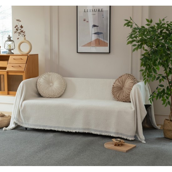 Ριχτάρι Τριθέσιου Καναπέ 180x280cm Chenille Με Κρόσια C 2-8 Εκρού